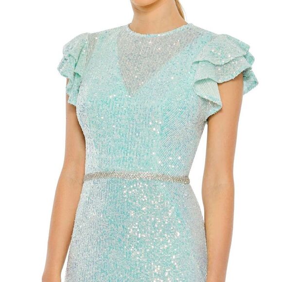 Mac Duggal 0 Dress Sequined High Neck Flutter Sleeve Gown Mermaid Illusion 26942 - Picture 9 of 16